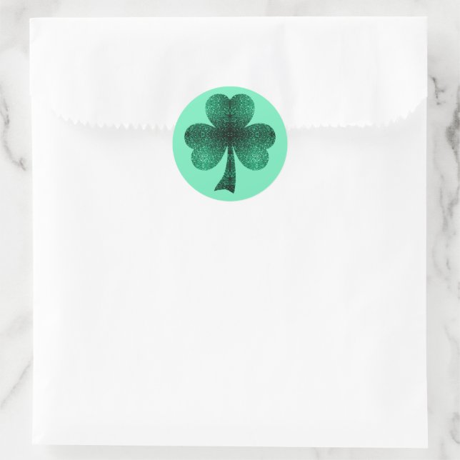 Pegatina Redonda Green Sparkles Shamrock St. Patrick' Day turquesa (Bolso)