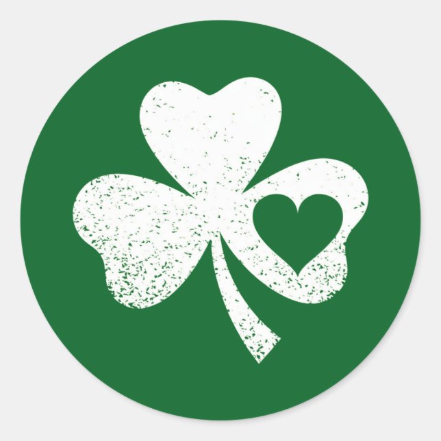 Pegatina Redonda Green St Patricks Day Irish Patty's Heart Shamrock (Anverso)