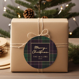 Pegatina Redonda Green Tartan Plaid Buffalo Plaid Moderno Elegante