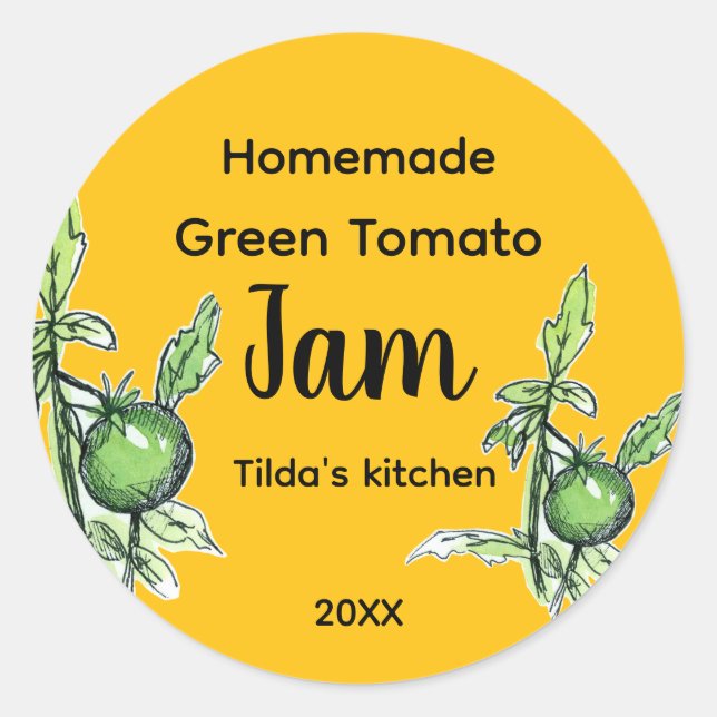 Pegatina Redonda Green Tomato Jam Homemade Product Label  (Anverso)
