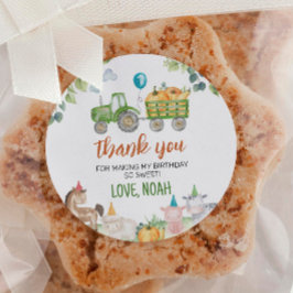 Pegatina Redonda Green Tractor Farm Animals Birthday Labels