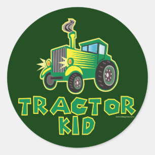 Pegatina Redonda Green Tractor Kid