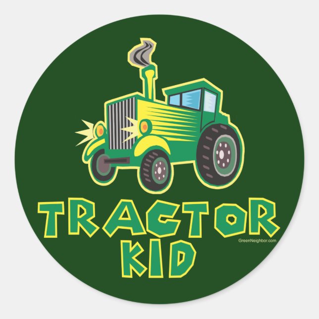 Pegatina Redonda Green Tractor Kid (Anverso)