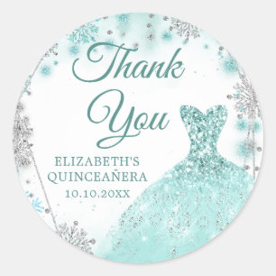 Pegatina Redonda Green Verde azulada Silver Wintere Quinceañera Gra