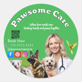 Pegatina Redonda Green White Pet Store Sign Dogs, Cats, Birds Vet