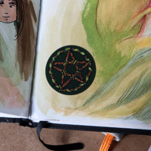 Pegatina Redonda Green Witch Pentacle Nature Wicca