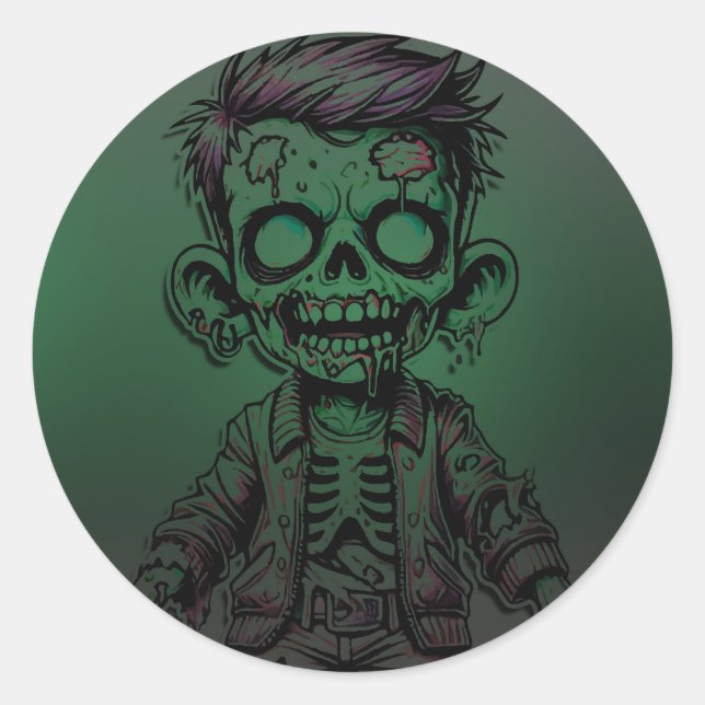 Pegatina Redonda Green Zombie Kid & Slime Halloween Fiesta de cumpl (Anverso)
