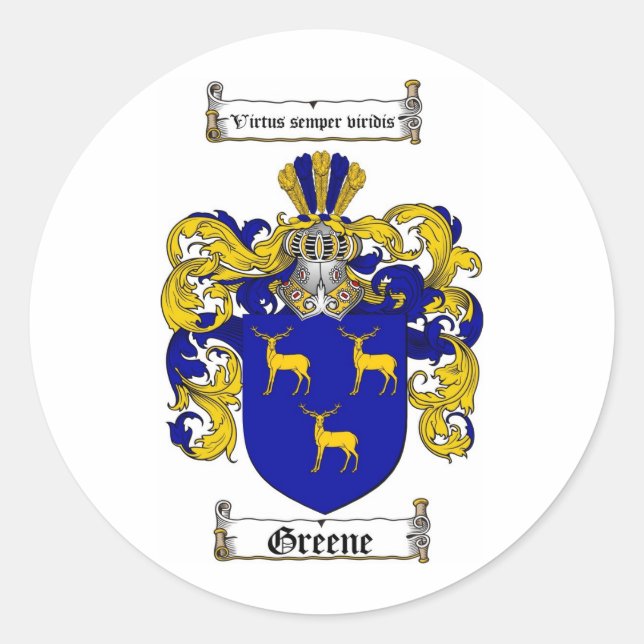 PEGATINA REDONDA GREENE FAMILIAR CREST - GREENE COAT OF ARMS (Anverso)