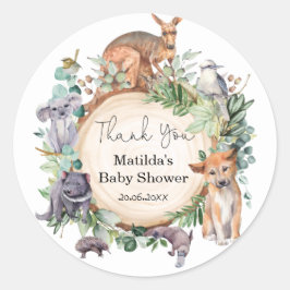 Pegatina Redonda Greenery Australian Wild Animals Baby Shower