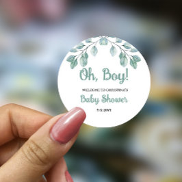 Pegatina Redonda Greenery Baby Shower Oh boy