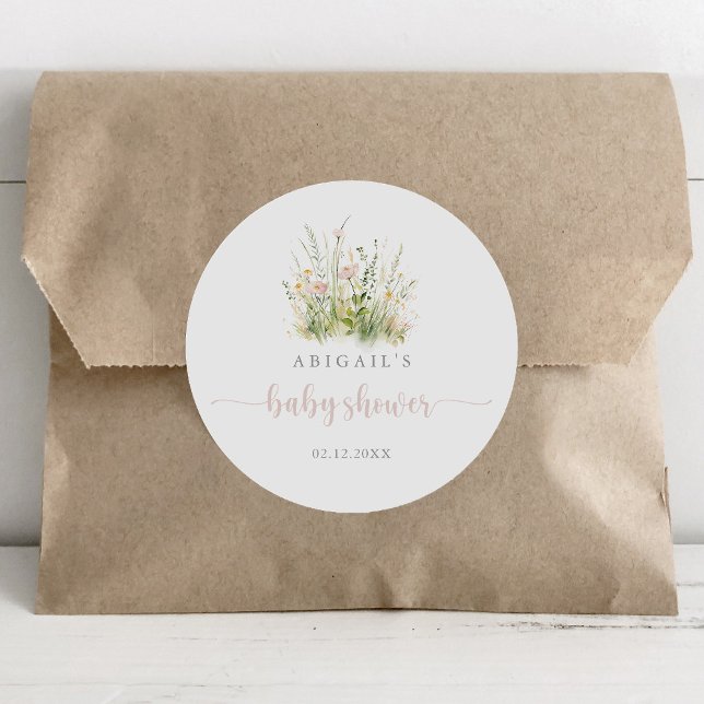 Pegatina Redonda Greenery Boho Wildflower Baby Shower Favor (Subido por el creador)