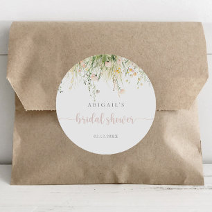Pegatina Redonda Greenery Boho Wildflower Bridal Shower Favor