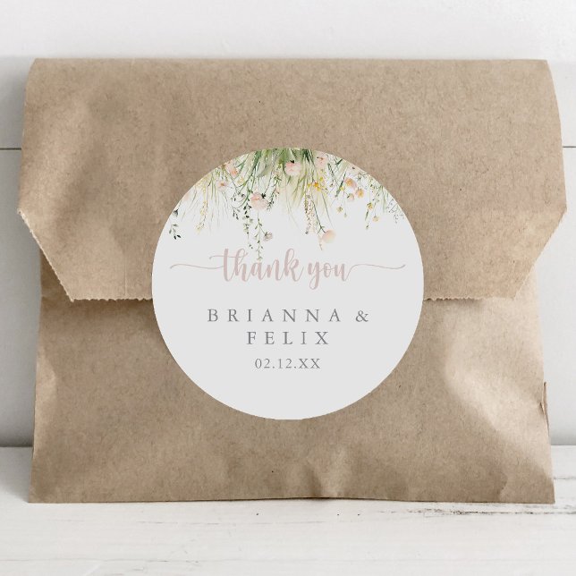 Pegatina Redonda Greenery Boho Wildflower Gracias a Boda Favor (Subido por el creador)
