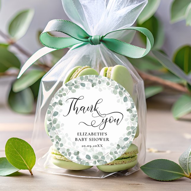 Pegatina Redonda Greenery Eucalyptus Baby Shower (Subido por el creador)