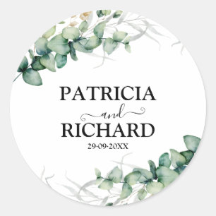 Pegatina Redonda Greenery Eucalyptus Boda