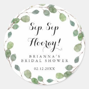 Pegatina Redonda Greenery Eucalyptus Sip Sip Hooray Bridal Shower