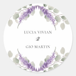 Pegatina Redonda Greenery Eucalyptus Violet Lavender Boda