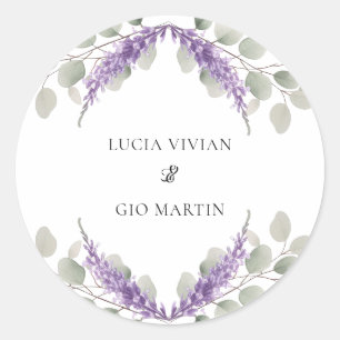 Pegatina Redonda Greenery Eucalyptus Violet Lavender Boda