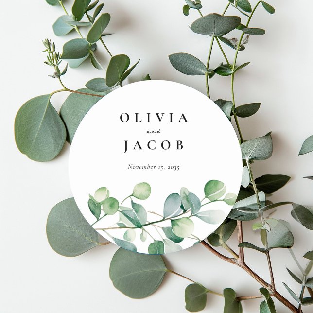 Pegatina Redonda Greenery Eucalyptus Watercolor Boda (Subido por el creador)