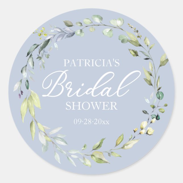 Pegatina Redonda Greenery Eucalyptus Wreath Bridal Shower Favorito  (Anverso)