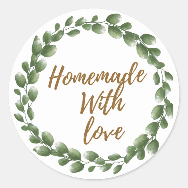 Pegatina Redonda Greenery 'Homemade with Love' Round Sticker (Anverso)