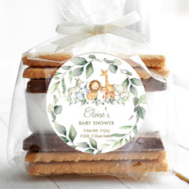 Pegatina Redonda Greenery Jungle Animals Baby Shower Gracias