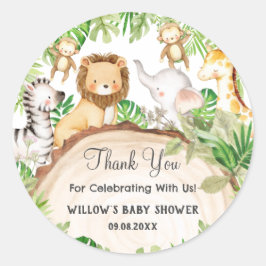 Pegatina Redonda Greenery Jungle Animals Baby Shower Primer cumplea