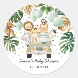 Pegatina Redonda Greenery Jungle Safari Wild Animals Baby Shower