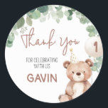 Pegatina Redonda Greenery Teddy Bear Birthday Party<br><div class="desc">Gracias a sus invitados con estos lindos pegatinas redondos de oso,  la adición perfecta a sus regalos fiestas. Personalizable y fácil de imprimir,  le agregarán un detalle sincero a su celebración. 49BD</div>