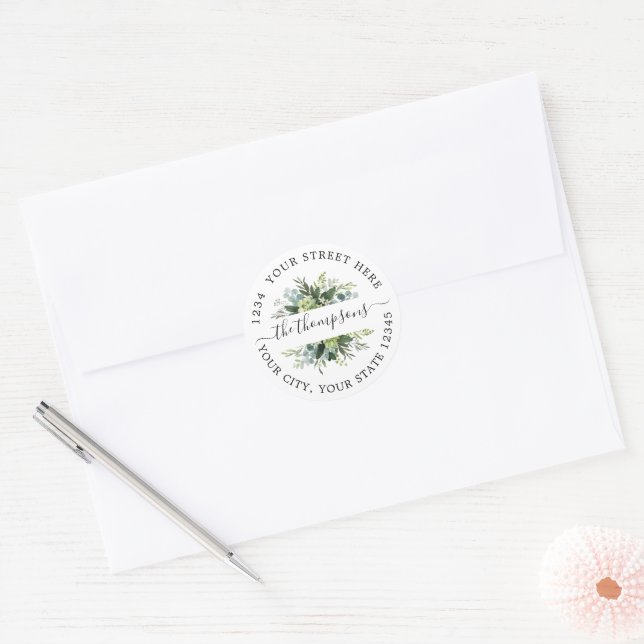 Pegatina Redonda Greenery watercolor floral Classic Round Sticker (Sobre)