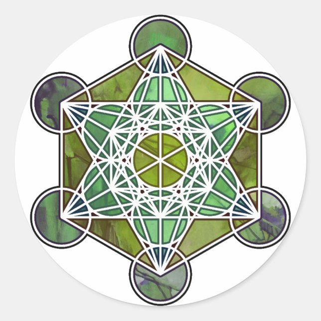 Pegatina Redonda GreenMetatronCube (Anverso)