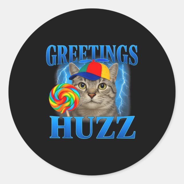 Pegatina Redonda Greetings Huzz Funny Cat Meme Design For Men Women (Anverso)