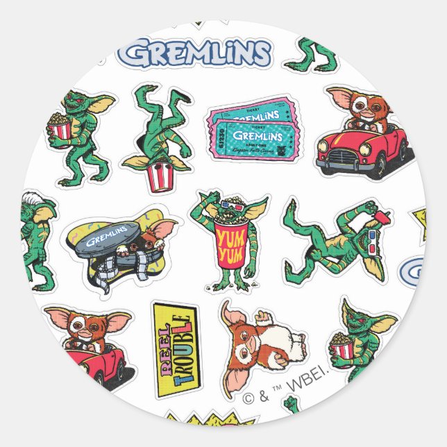 Pegatina Redonda Gremlins™ Diversión con Stickers Patrón (Anverso)