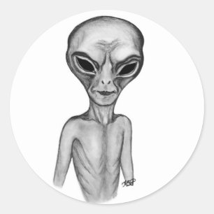 Pegatina Redonda Grey Alien , quiero creer
