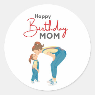 Pegatina Redonda Grey Minimalist “Happy Birthday Mom” Graphic