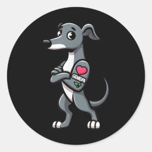 Pegatina Redonda Greyhound I Love Grandpa Funny Dog Tattoo
