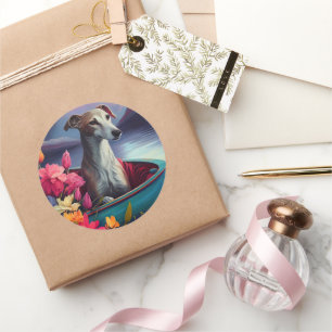 Pegatina Redonda Greyhound on a Paddle: Una aventura panorámica