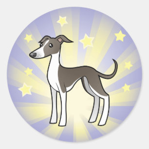 Pegatina Redonda Greyhound/Whippet/Italiano Estrella Pequeña