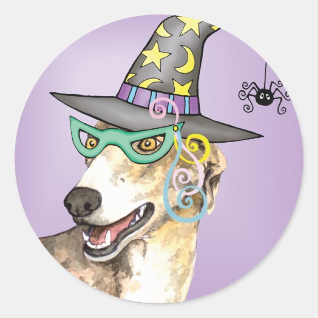 Pegatina Redonda Greyhound Witch (Anverso)