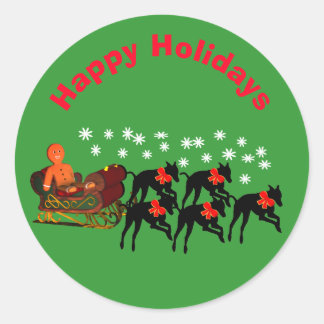 Pegatina Redonda Greyhounds Sleigh Navidades Holiday