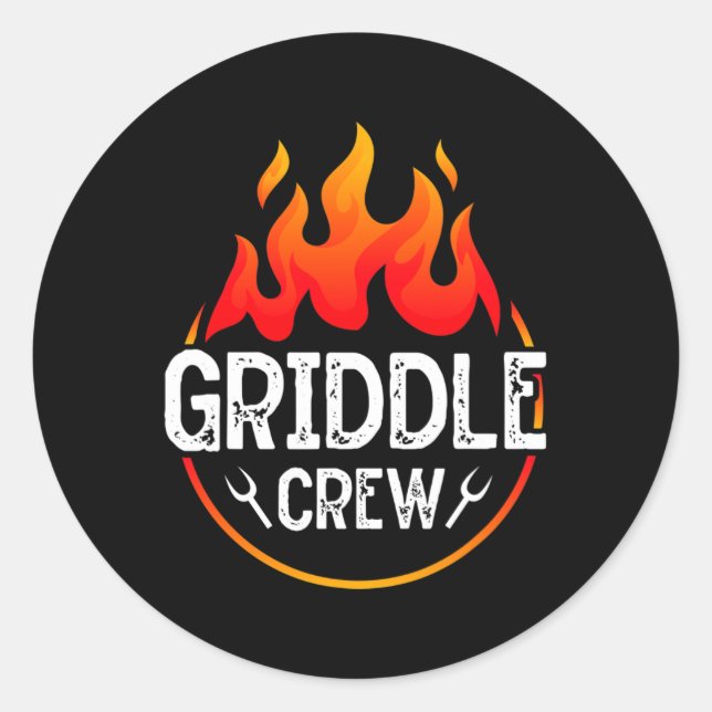 Pegatina Redonda Griddle Grill Squad Bbq Team Barbecue Grill (Anverso)