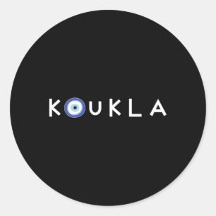 Pegatina Redonda Griego Koukla Mal Ojo Orgullo Griego Grecia