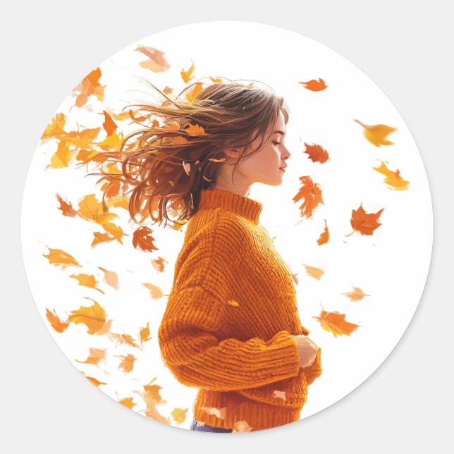 Pegatina Redonda Gril de otoño (Anverso)