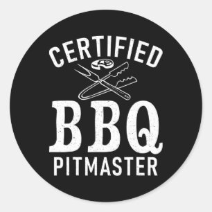 Pegatina Redonda Grill Barbecue Grilling Certificado Bbq Pitmaster