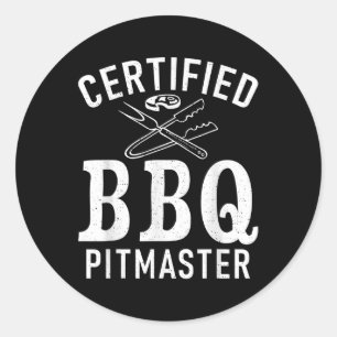 Pegatina Redonda Grill Barbecue Grilling Certificado Bbq Pitmaster
