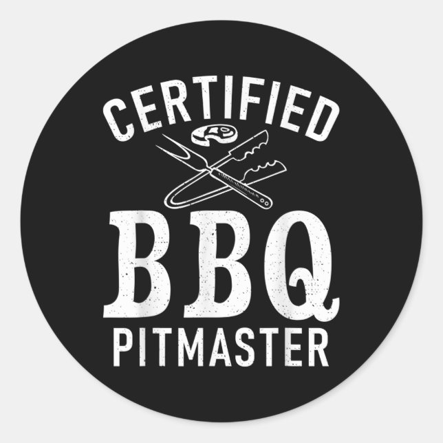 Pegatina Redonda Grill Barbecue Grilling Certificado Bbq Pitmaster (Anverso)