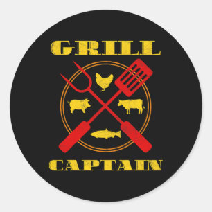 Pegatina Redonda Grill Captain Bbq Grilling