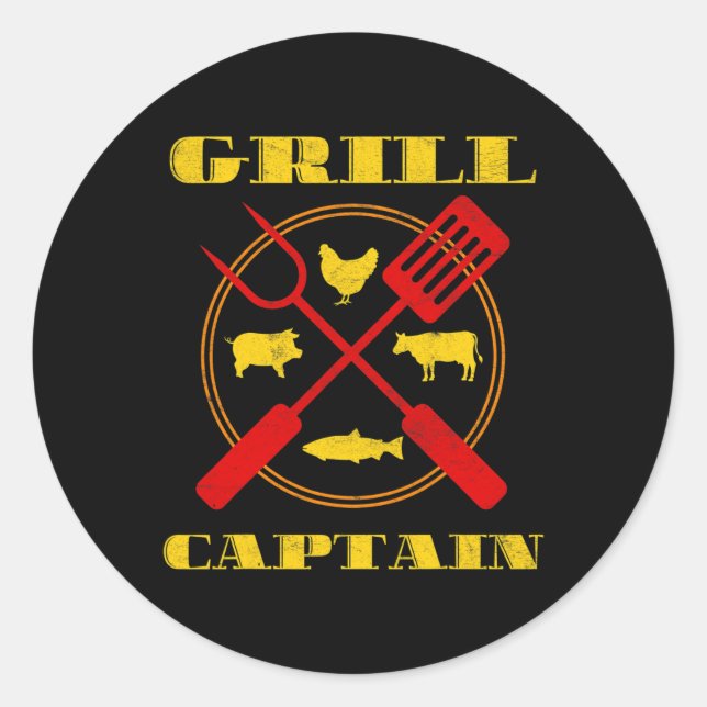 Pegatina Redonda Grill Captain Bbq Grilling (Anverso)