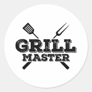 Pegatina Redonda Grill Master Grilling Byrbecue Bbq Smoker Graphic