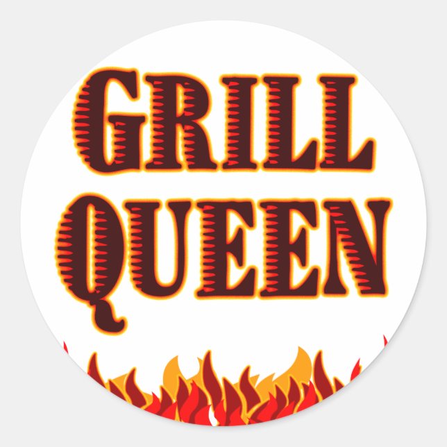 Pegatina Redonda Grill Queen Funny BBQ Saying (Anverso)